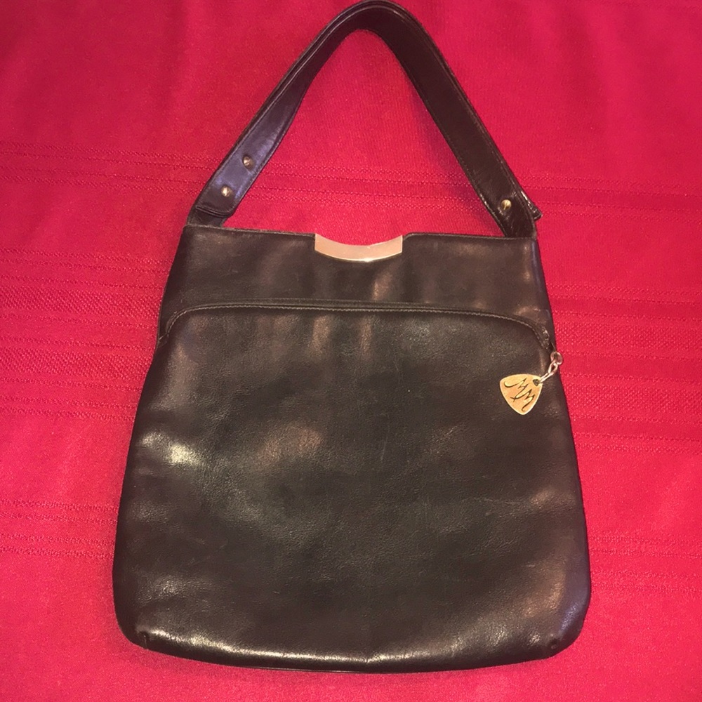 VINTAGE gorgeous Morris Moskowitz black leather shoulder/carry bag, excellent!